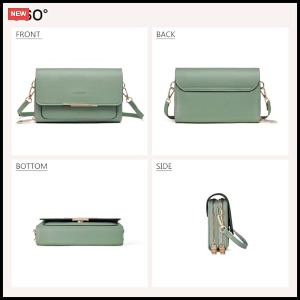Chic Minimal Crossbody Bag PU Leather Adjustable Strap Zipper Pockets Card Slots - Picture 4 of 7